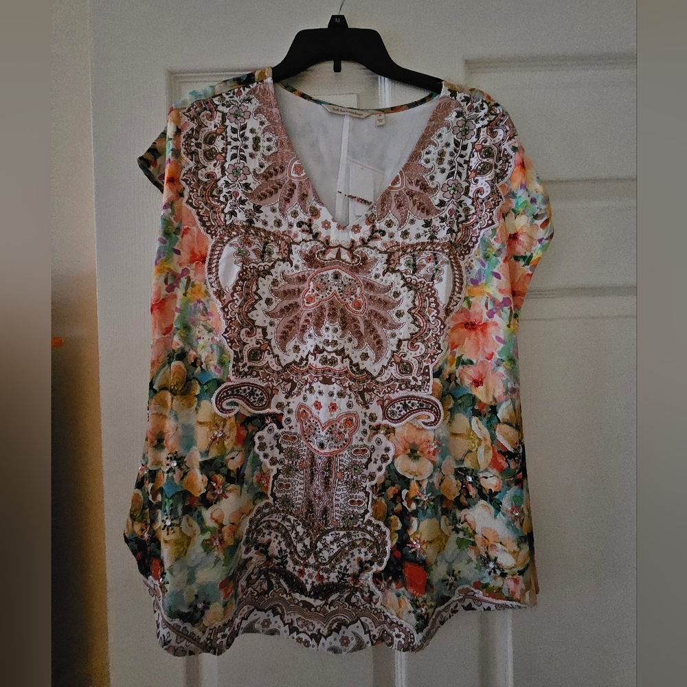 Soft Surroundings Patria Tunic Top, Embellished, Womens Size Medium